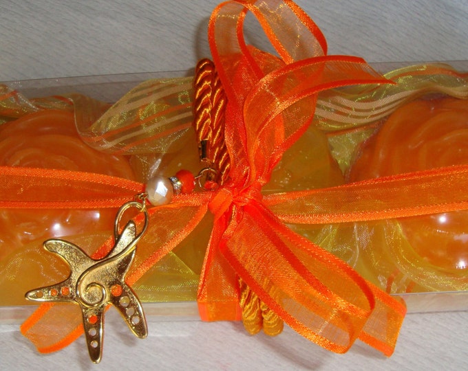 Handmade Soaps and Jewelry, An Elegant Summer Gift for woman, Yellow Orange Set with Luxury Scented Soaps & boho Handmade Jewelry Necklace