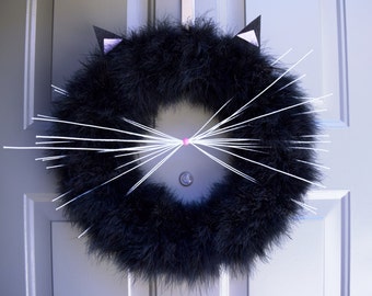 Cat Wreath, Halloween Cat Wreath, black cat wreath, Fall Wreath, Halloween Wreath, Fall decor, Black Cat Wreath, black wreath, halloween