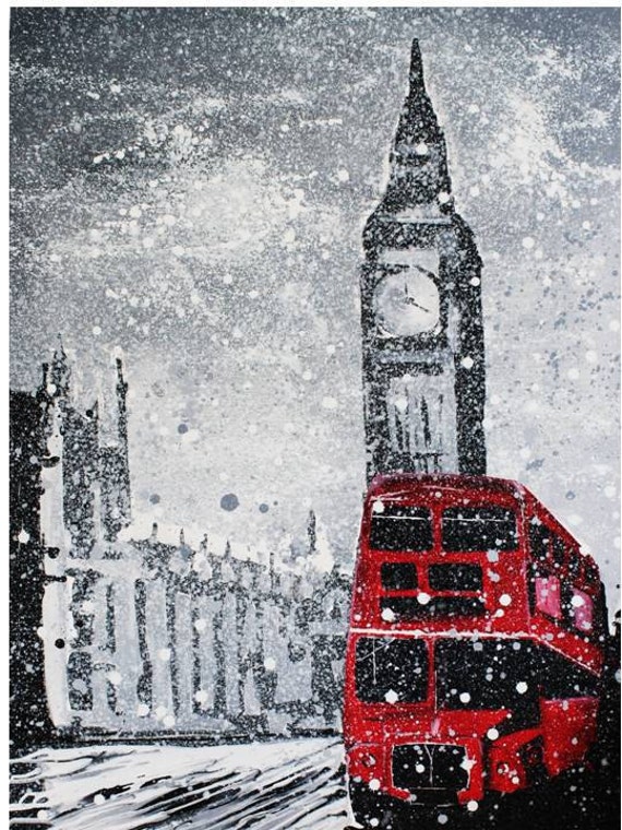 London, Acrylic Painting, Original Art, "London Red Bus", Large