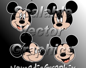 8 Mickey Mouse Faces - Vector Cut Files - SVG / DXF / EPS