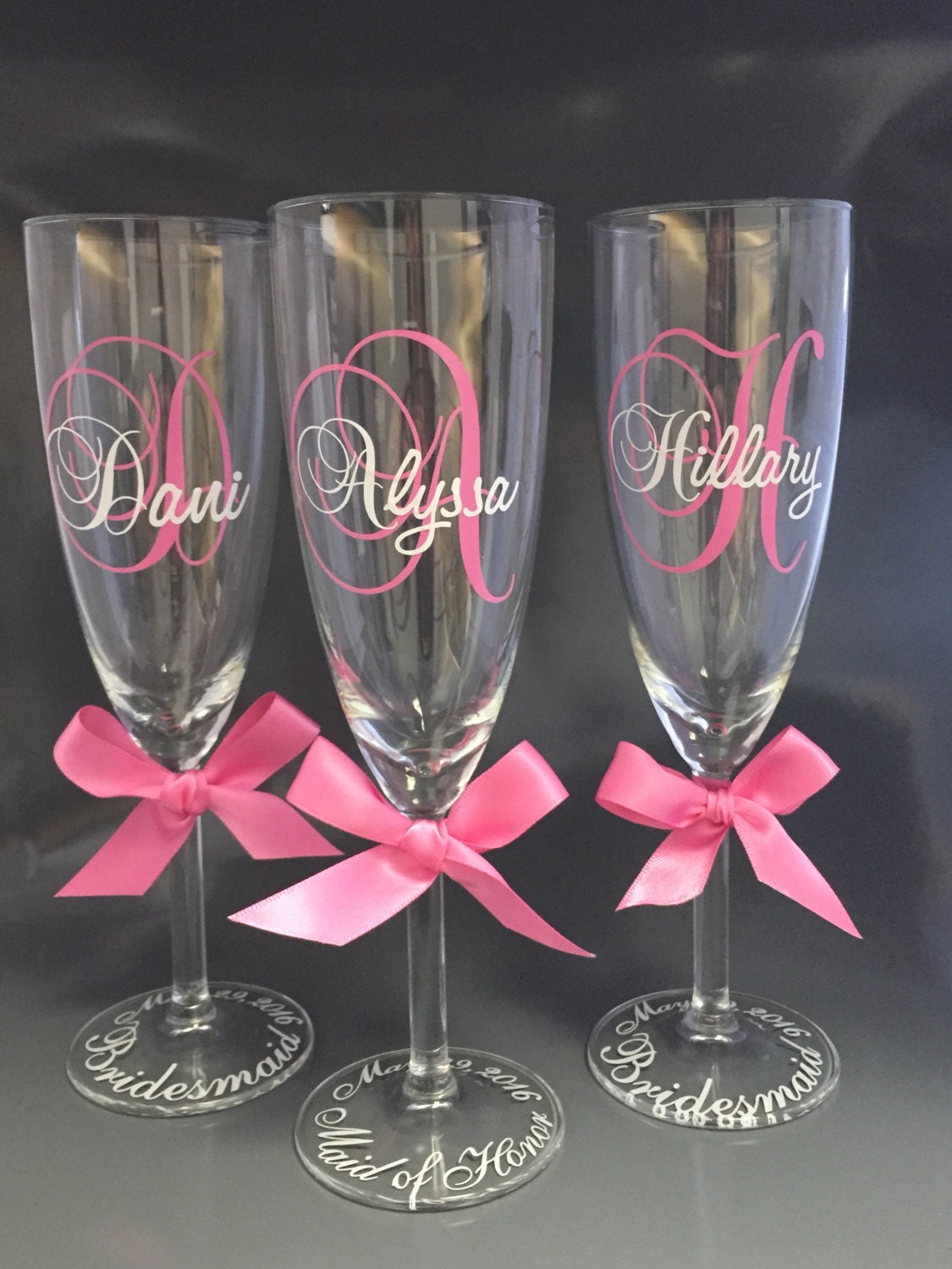 Personalized Champagne Glasses Bride Bridesmaid Maid of