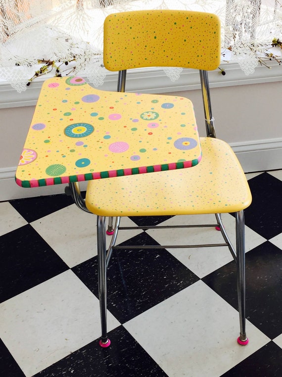 Vintage School Desk Painted Art