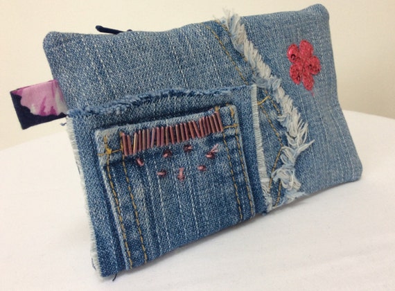 Little denim coin purse made from upcycled by HandmadeSewUnique