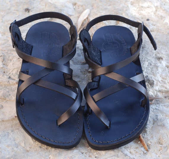 handmade holy land women's jesus sandals in black by jesussandals