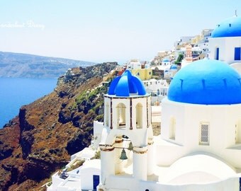Landscape Photography, Skyline, Santorini Print, Santorini Wall Art, Greece Photography, Mediterranean Sea, Blue, White, Travel Photography