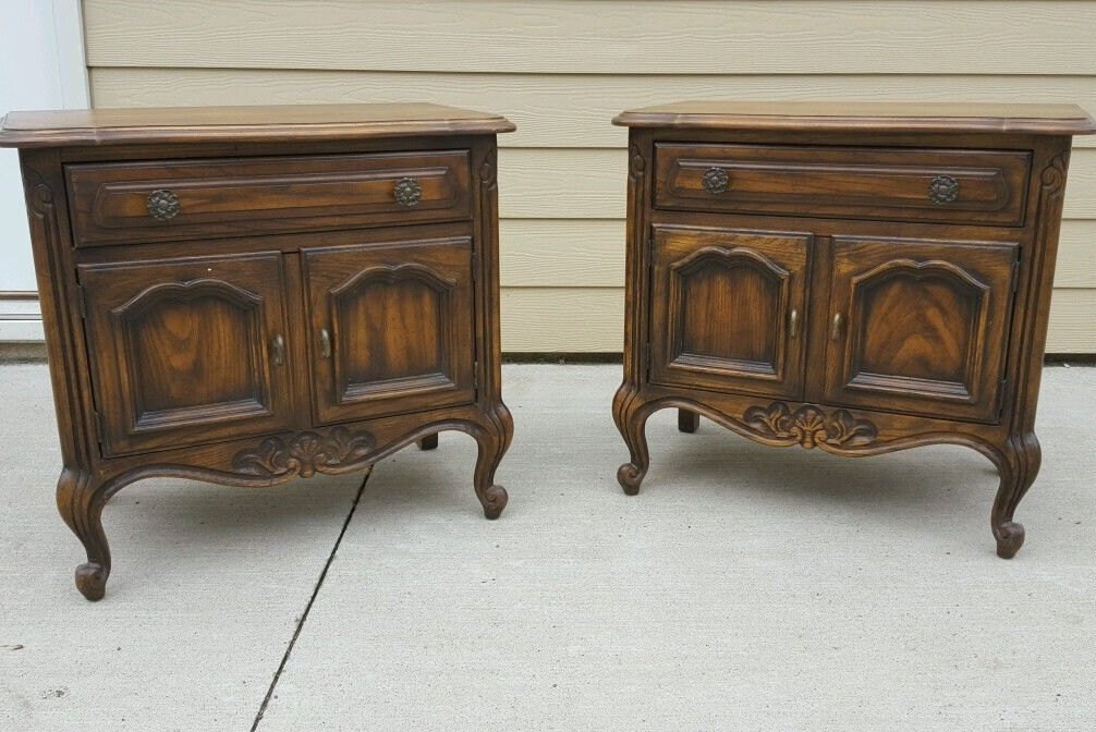 French Country style solid wood nightstand by Drexel Haute Juice