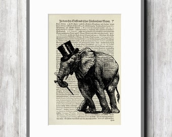 dancing elephant vintage art print art print poster retro collage illustration book page