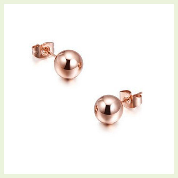 Ball Stud Earrings Rose Gold Earrings Ball by InfiniteEarrings