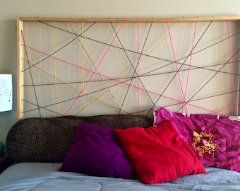 Modern Headboard. Solid Hardwood and Woven Fibers. Wood Wall Art. Handcrafted