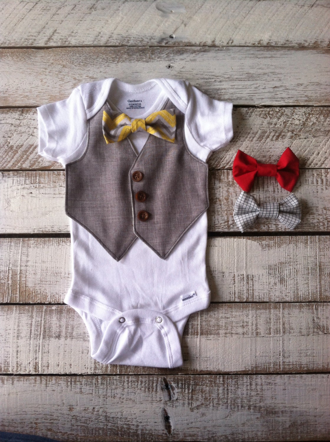 Grey Faux Vest Onesie with Interchangeable by Adelaesfashions