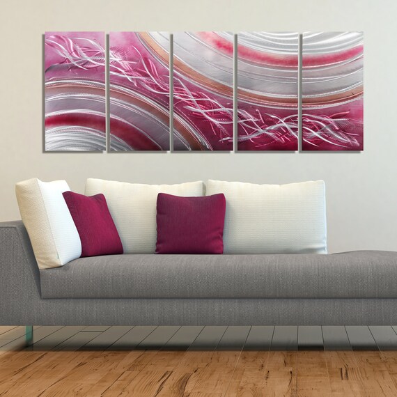 Pink & Silver Modern Metal Painting Abstract by JonAllenMetalArt