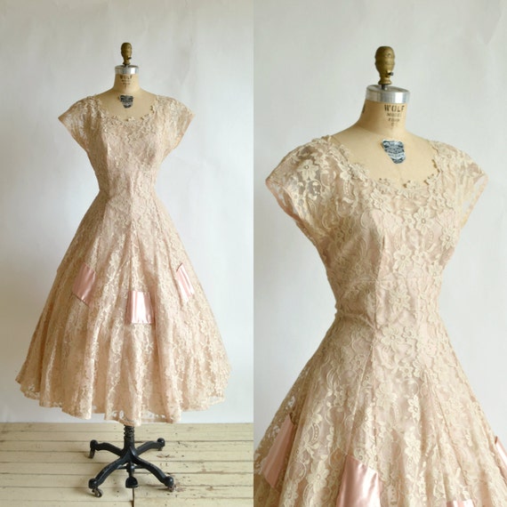 Vintage Emma Domb Dress 1950s Tea Length Lace By Dalenavintage
