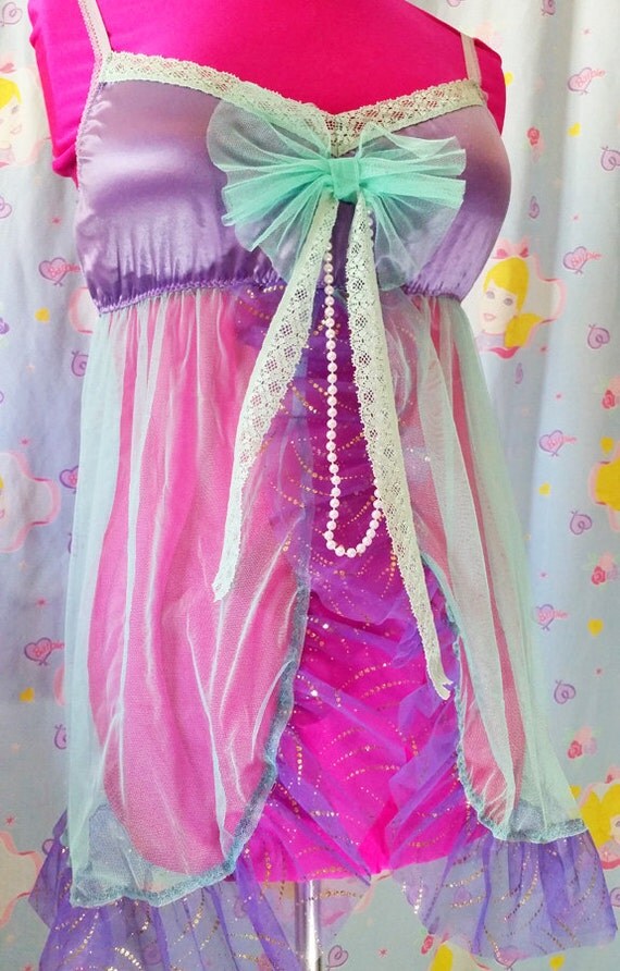 SALE Mint green sheer nightie babydoll lingerie seapunk