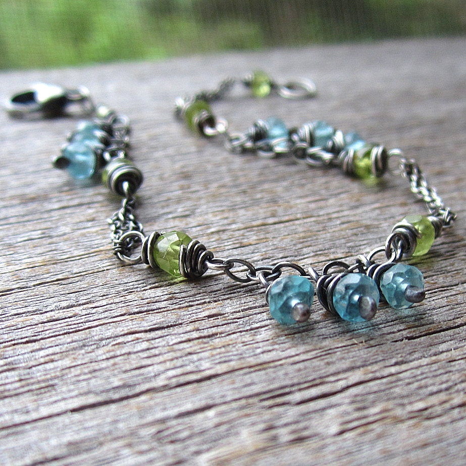 green & blue gemstone sterling silver bracelet by AmyFriendJewelry