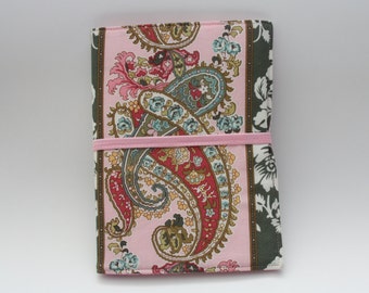 Notepad Organizer - Army Green and Pink Paisley Fabric (Notepad Included)
