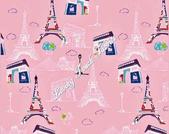 Riley Blake "Pepe In Paris" C3790 Pink Eiffel Tower France Scenic Cotton Fabric Priced Per Yard