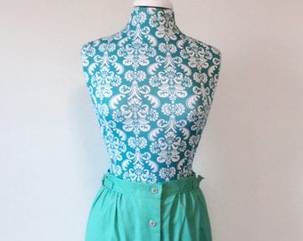 vintage womens skirt // aqua button front 1970s Spring Summer 70s skirt