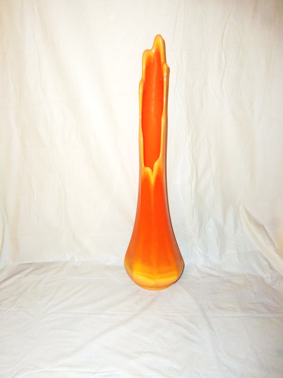 Vintage Orange Yellow Vase Slag Art Glass Mid Century by Avaricia