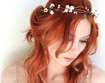 Ivory floral crown, hair wreath, flower head piece, bridal crown, medieval headpiece, wedding circlet, hair accessories - Sherwood