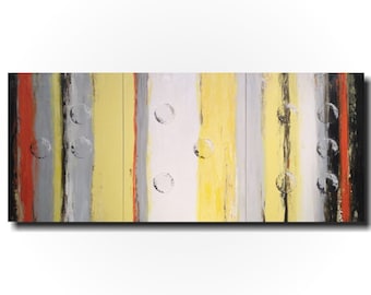 Large Abstract Braille painting -oil paintings 24 X 54 Inches-by Artist JMJartstudio- Joy -Wall art-wall decor -gray and yellow painting