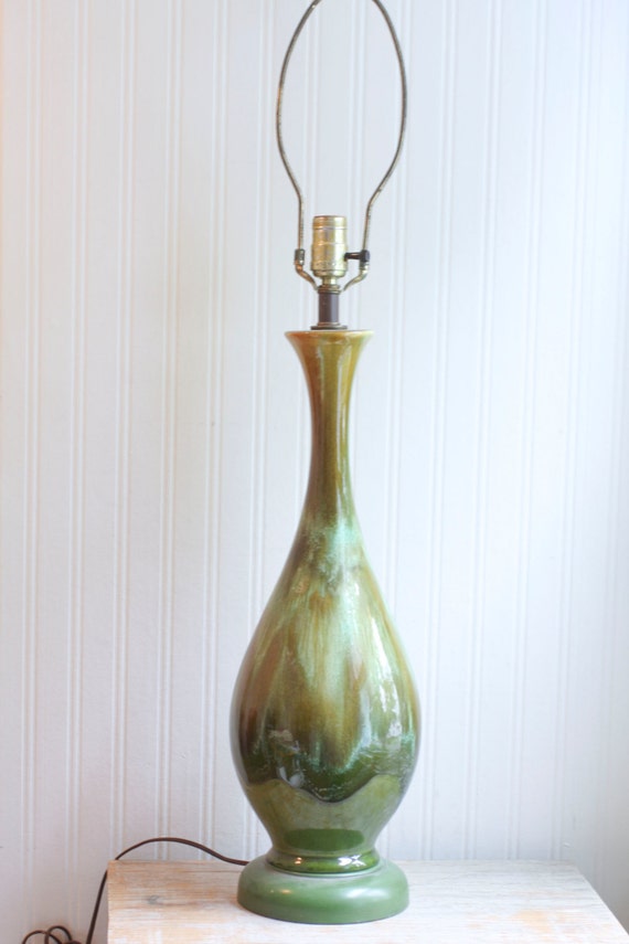 Green Glaze Drip Lamp Vintage Lamp Mid Century Lamp by MollyFinds