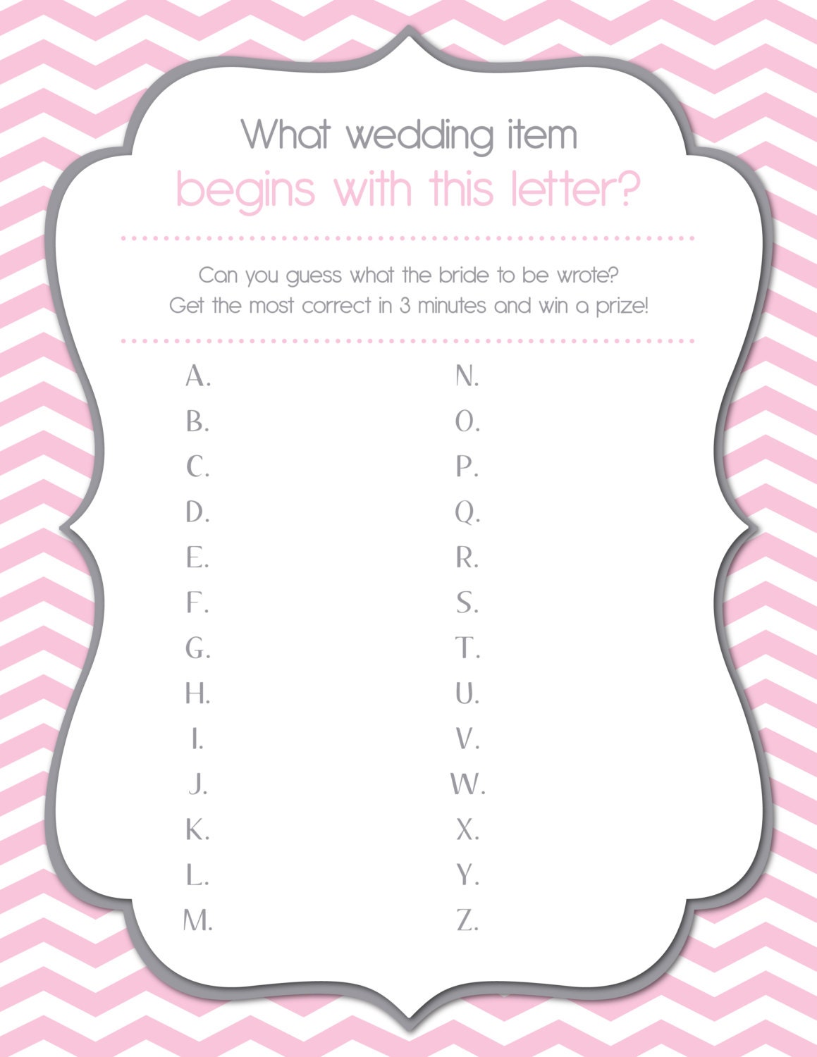 Bridal Shower Game Printable AZ Letter by HeathersCreations11