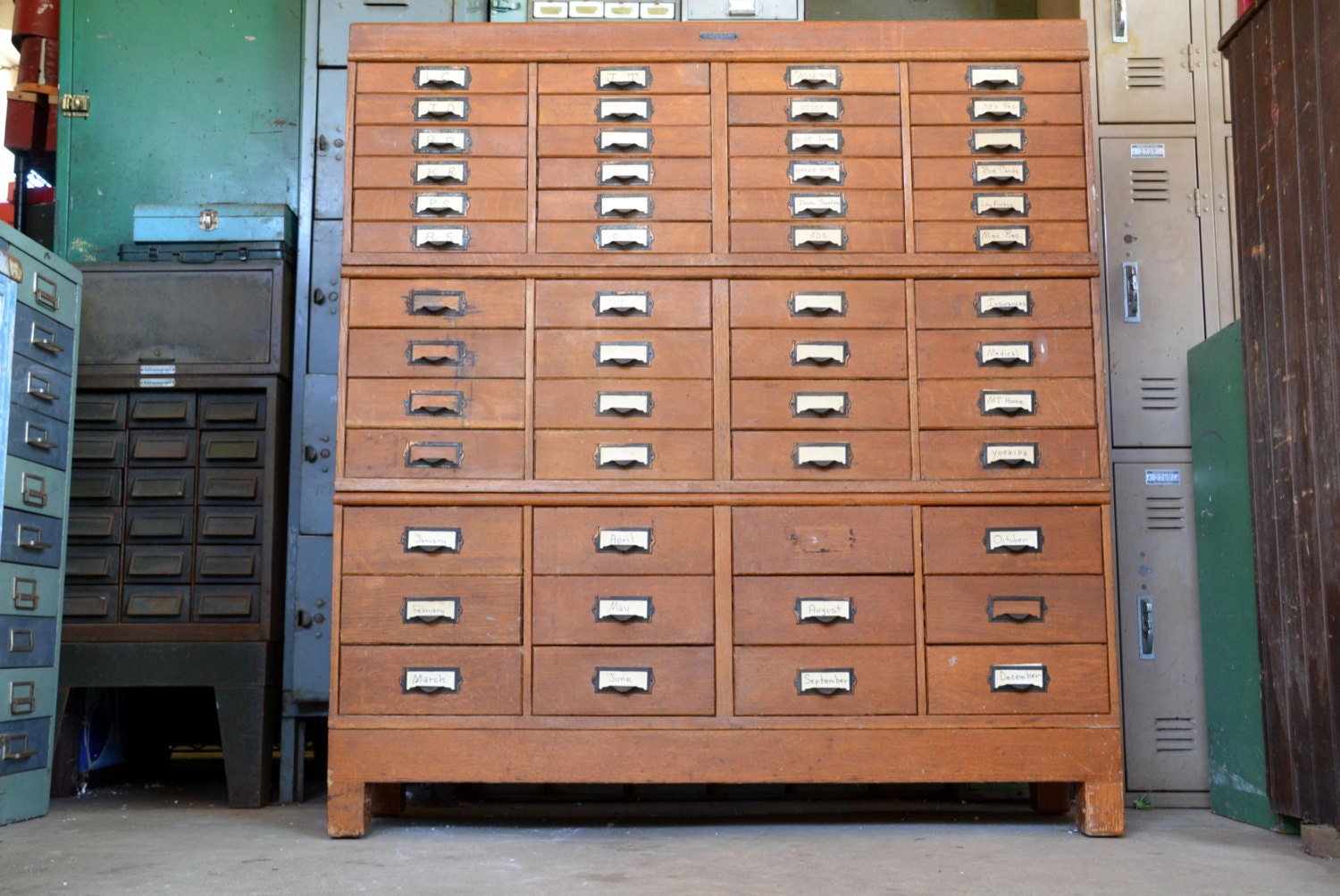 MODULAR Oak WETZEL Library Filing Wooden 52 Drawer