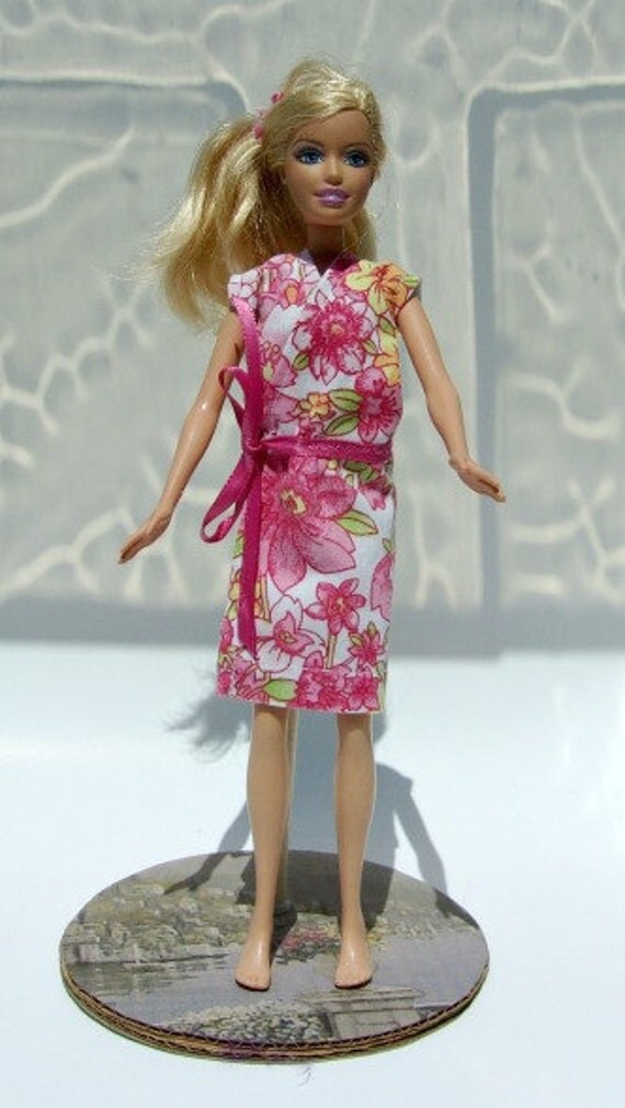 Handmade Wrap Dress for Barbie Dolls Pink Flower Print
