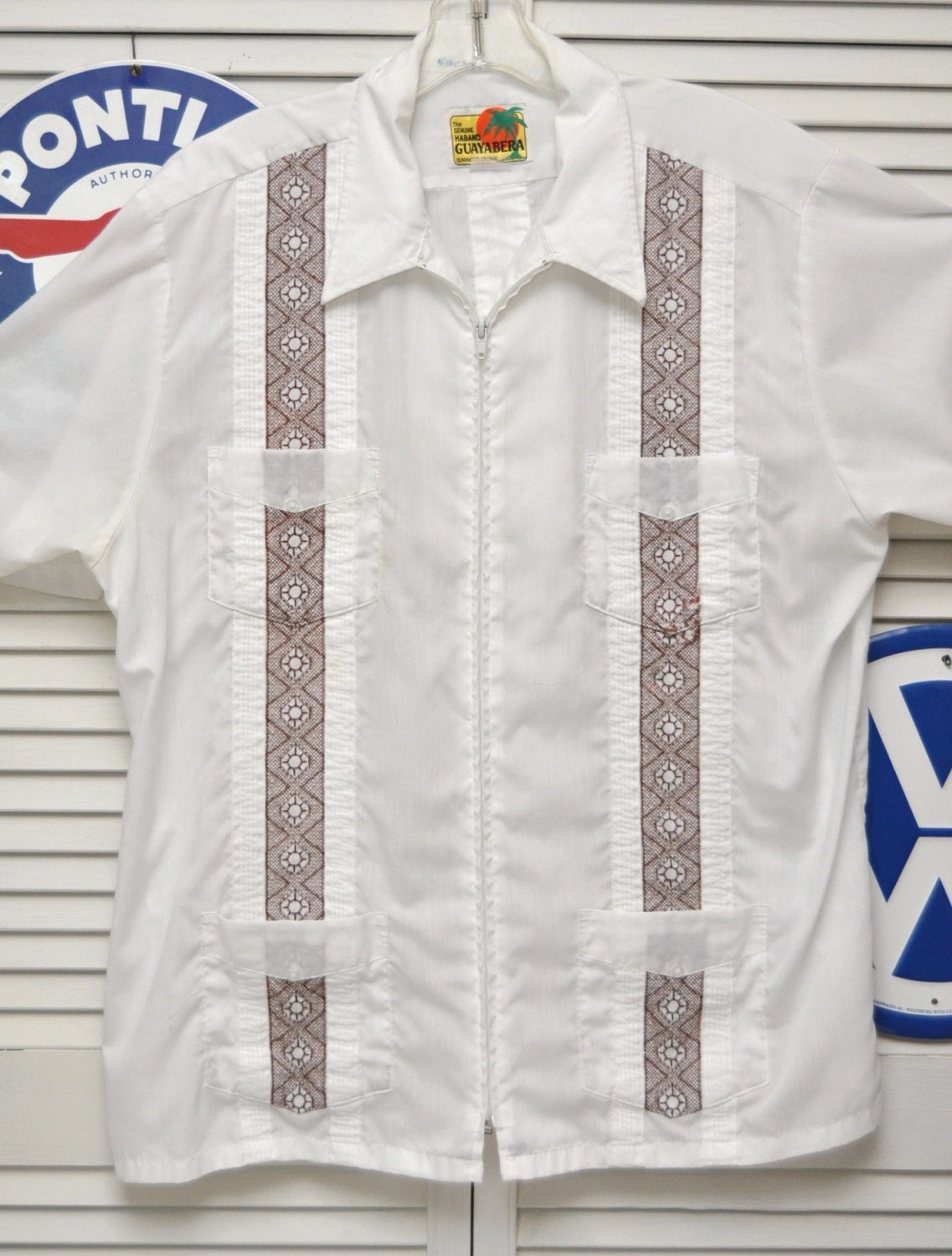 Vintage Mens Mexican Wedding Shirt by Guayabera White with