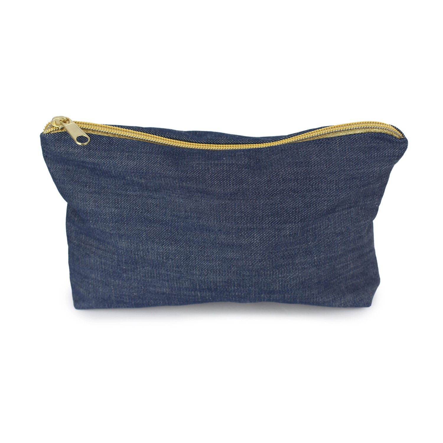 NAVY DENIM MAKEUP bag gold and navy makeup bag