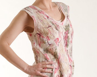 Nuno felted blouse OOAK wool, cotton and silk felted Art to Wear Tunic, felted clothing, nuno felt, wool top, whte wool top