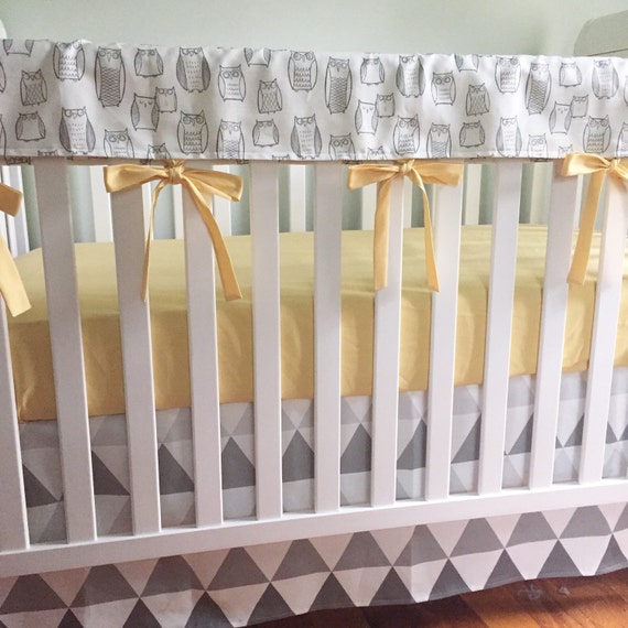 Items similar to Woodland Owls and Ombre Triangles Bumperless Crib