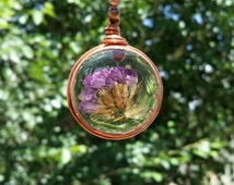 dried purple flowers flower afterwork copper pendant necklace popular items transpare nt