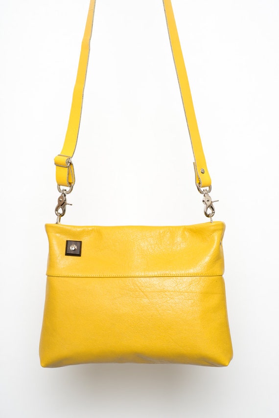 Mustard yellow leather bag / handbag / removable by VEINAGE