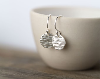 Sterling Silver Disc Earrings, Minimalist Silver Dangle Earrings, Handmade Jewelry Gift for Women, Silver Jewelry by Burnish