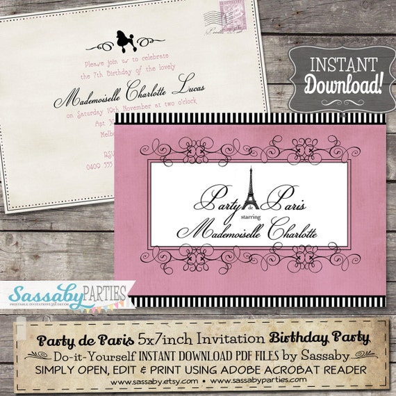 Party de Paris Girls Party Invitation - INSTANT DOWNLOAD - Editable & Printable French Parlor, Parisian, Eiffel Tower Birthday Invite Il_570xn
