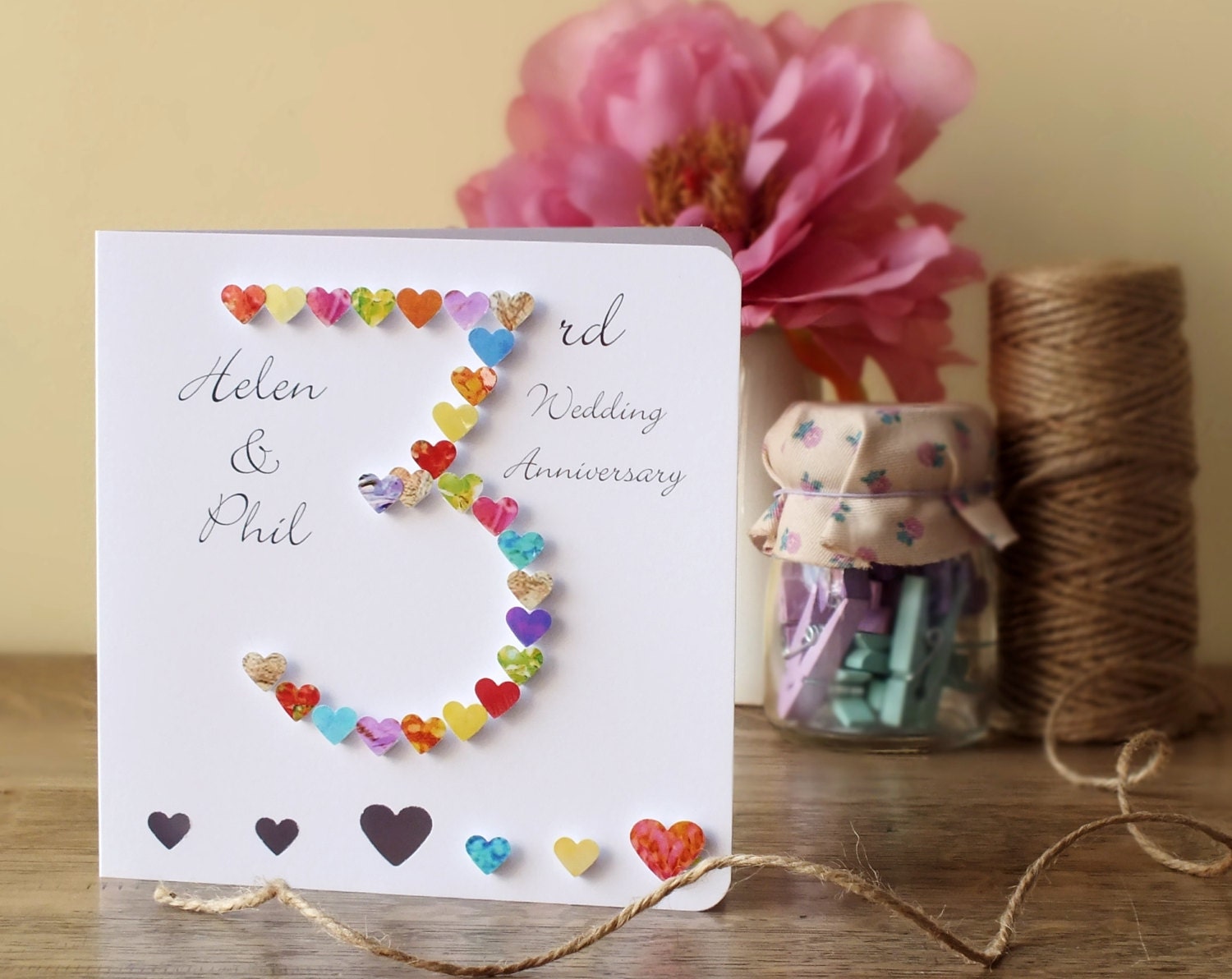 3rd Wedding Anniversary Card Handmade Personalised 3rd