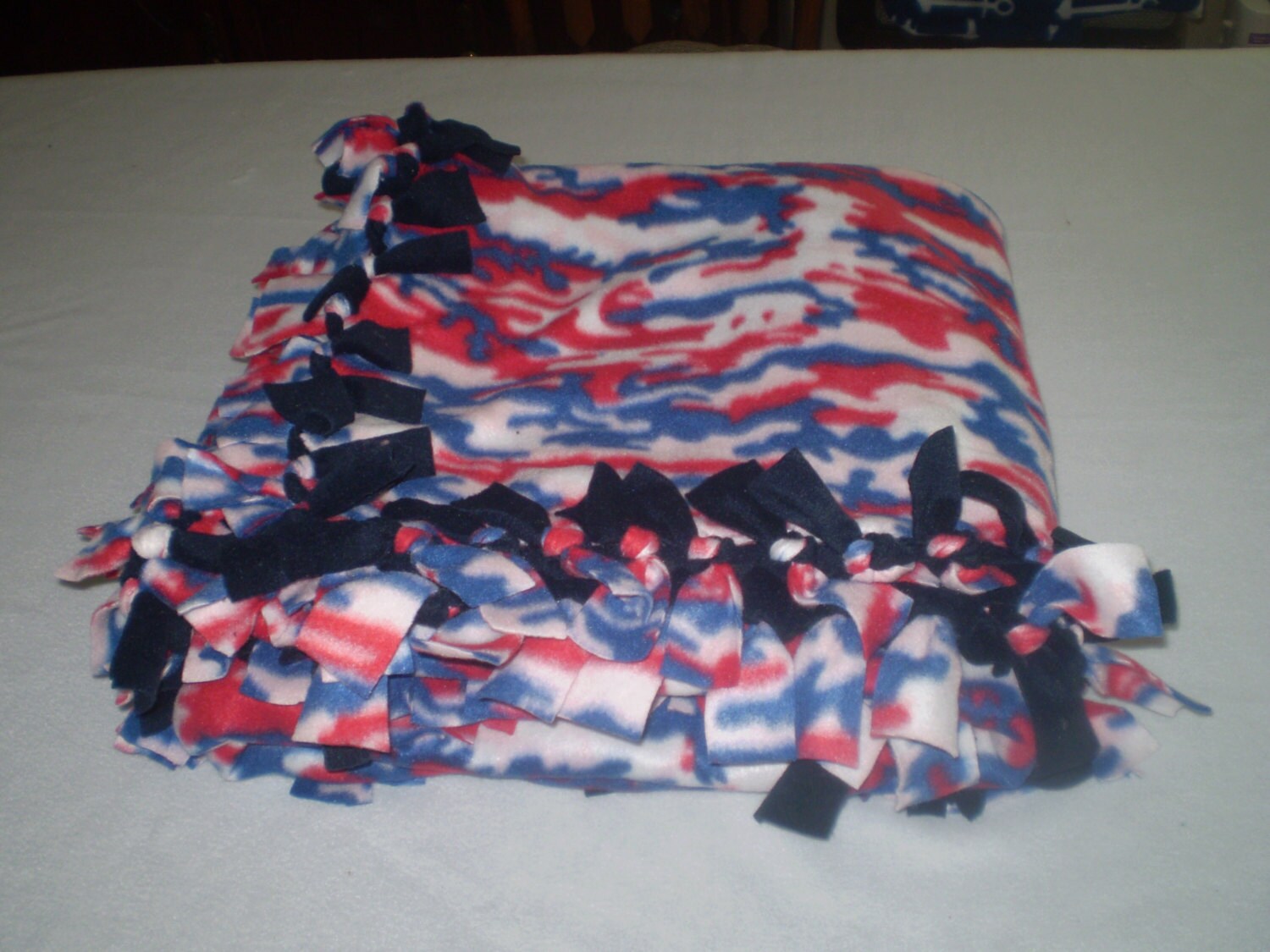 Handmade Fleece Tied Blanket Red White Blue and by MemasCreations