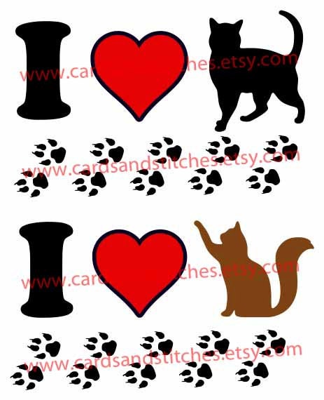 Download Cat SVG I Love Cat Paw Prints SVG Digital by cardsandstitches