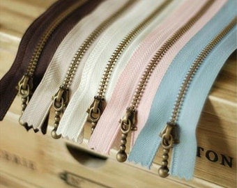 5Pieces Metal zipper, Antique Brass Zippers 15cm (5.9") 30cm (11.8") 45cm (17.7") length for choice,(5PCS in a set) (T157)