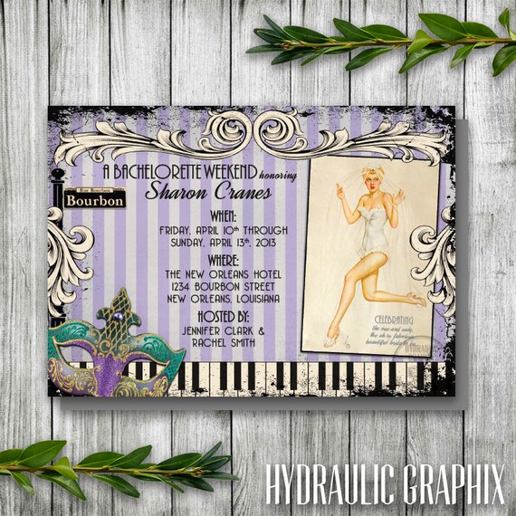 New Orleans Bachelorette Party Invitation, Retro Pinup, Lingerie Shower Printable, Nola Girls Night, Hen Party, New Orleans Wedding Shower Il_570xn