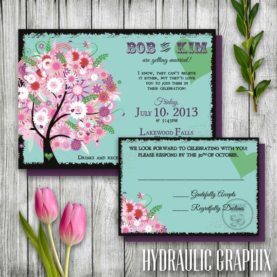 Spring Wedding Invitation Set, Tree Invitation Printable, Summer Wedding Invitation, Flower Invitation, Garden Wedding, Flower Wedding, DIY Il_570xn