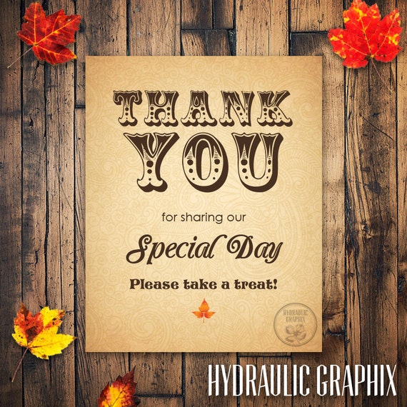 Elegant Fall Thank you Sign, Thank you sign for Wedding Favors, Vintage Autumn Wedding Sign, Wedding Gifts, Wedding Favor Sign, Signage Il_570xn