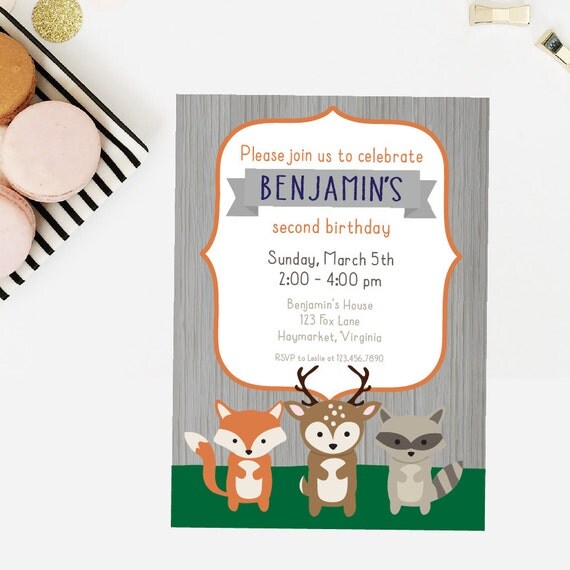 Woodland Creatures Birthday Invitation DIY Printable 5x7 Birthday