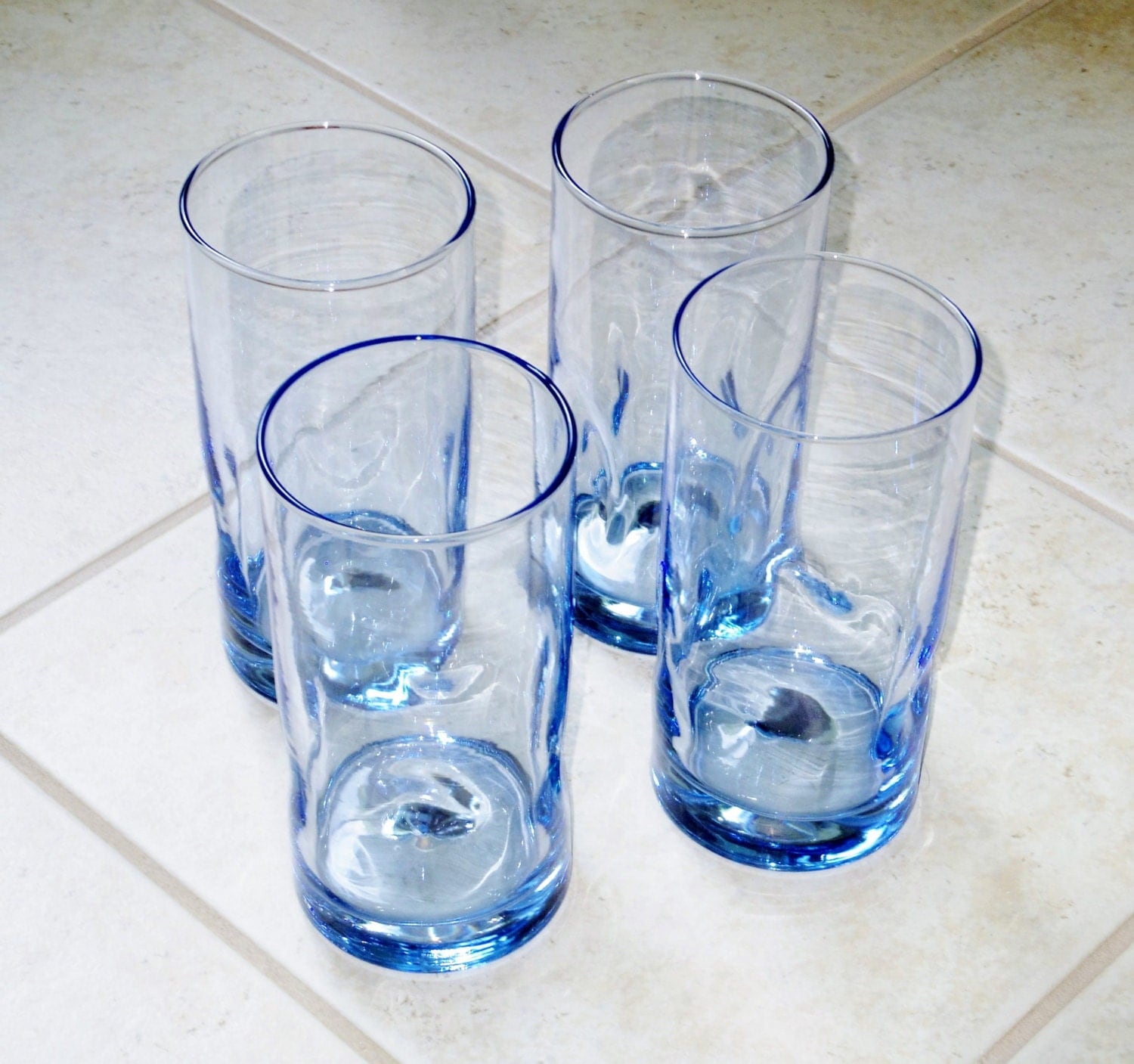 4 Light Blue 16 Oz. Glass Tumblers 6 High Water by GlassPalace