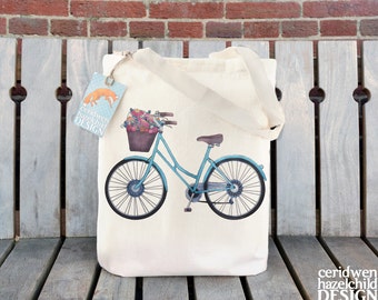 Bicycle Tote Bag, Ethically Produced Reusable Shopper Bag, Cotton Tote, Shopping Bag, Eco Tote Bag, Reusable Grocery Bag