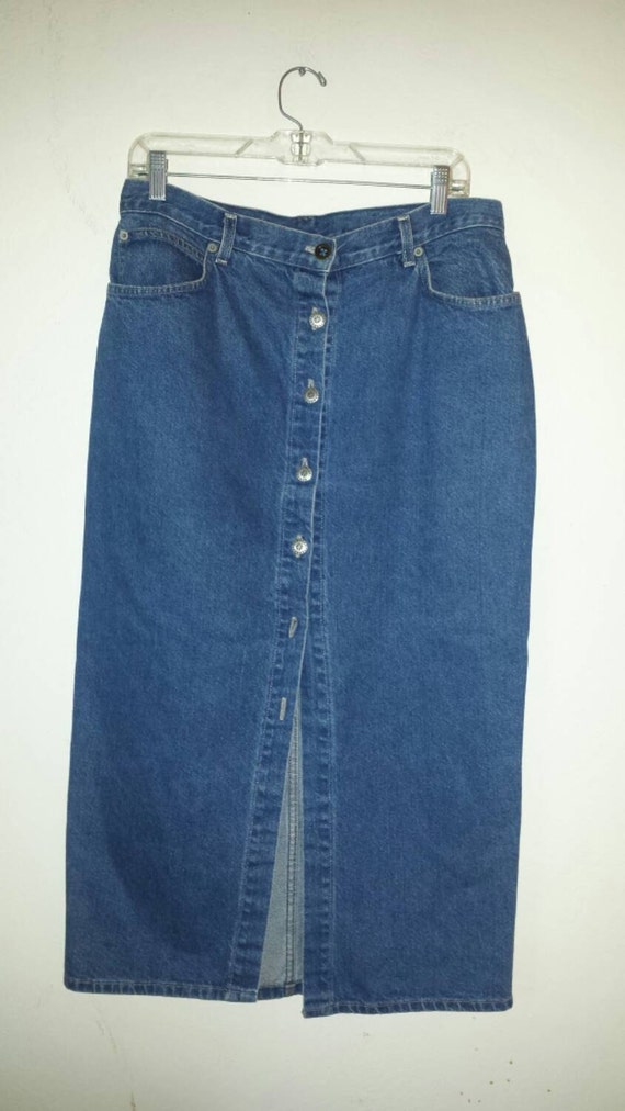 Button down Front High Waist Denim Jean Skirt / W 33"