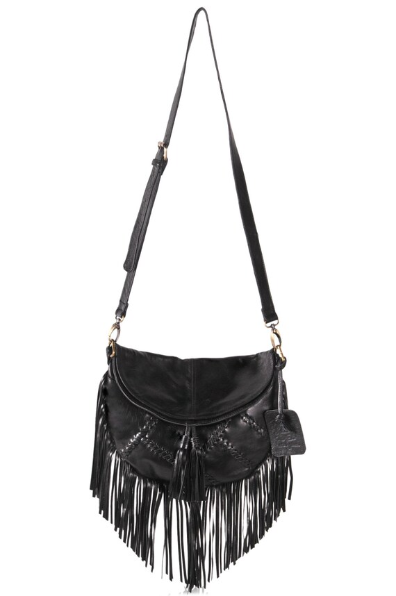GYPSY SOUL. Black leather bag / black leather purse / fringe
