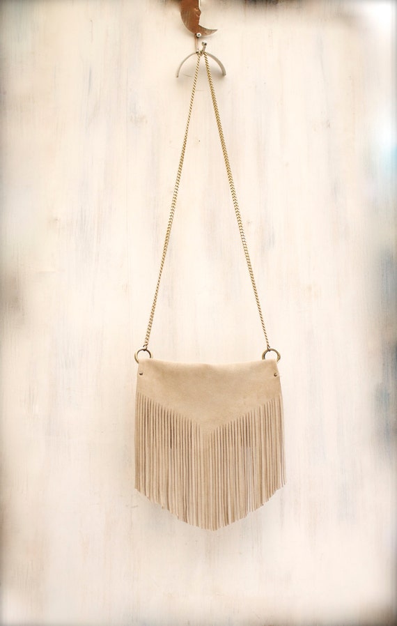 fringe crossbody bag beige suede boho bag fringed leather