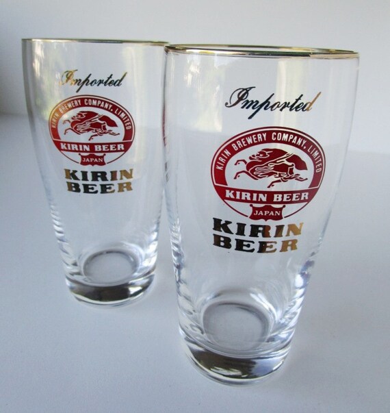 Vintage Japanese Kirin Beer Glasses Set of 2